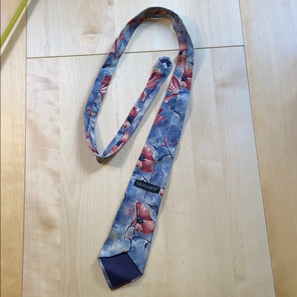 Bugatti Silk Tie! With Pink And Blue Floral Design - Picture 3 of 5